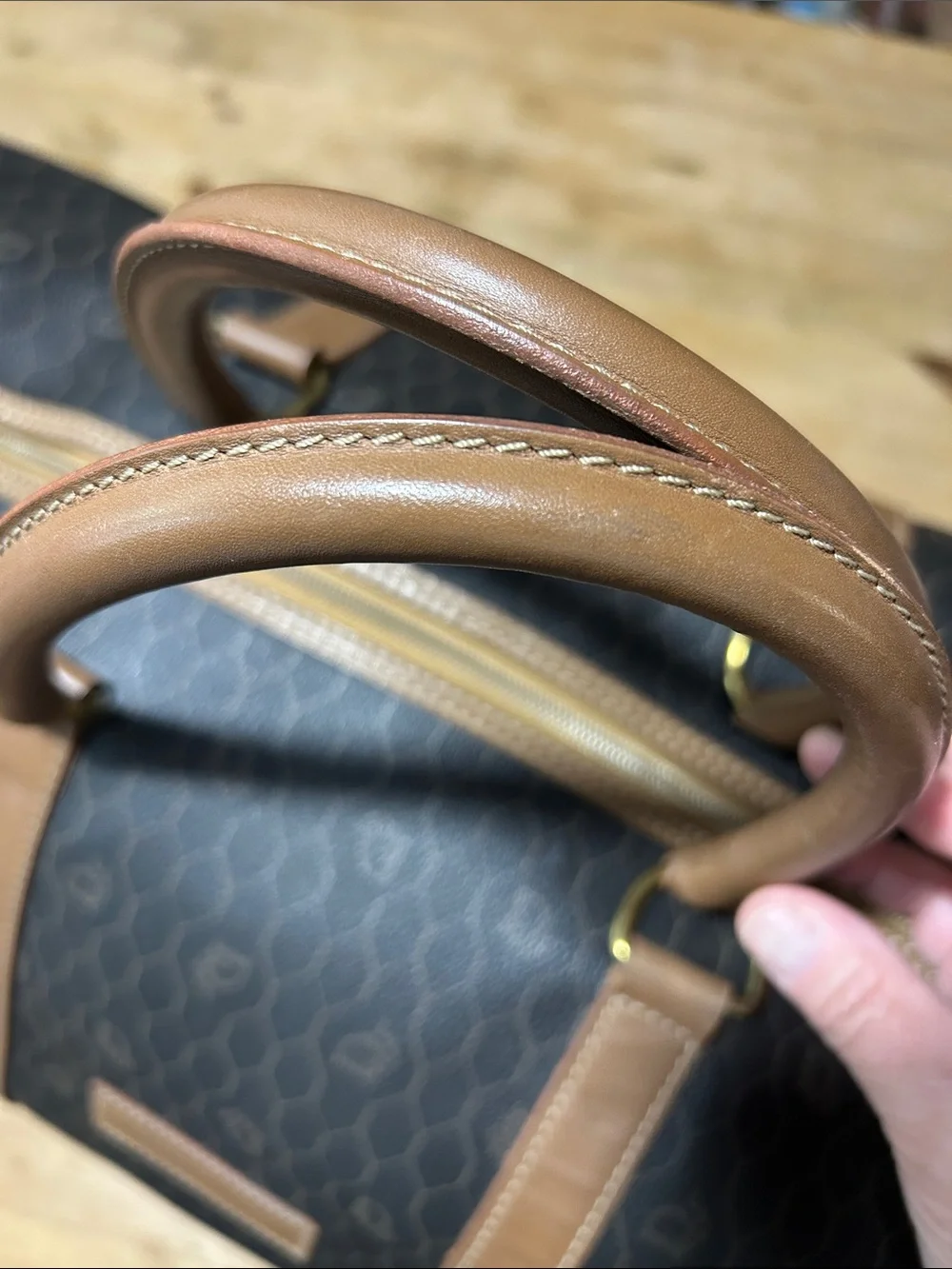 Vintage Christian Dior Black X Brown Monogram Trotter Honeycomb Boston Duffle - Picture 7 of 16